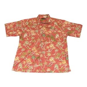 Tori Richard Mens Large Hawaiian Shirt Coral Palm Tree Print Short Sleeve Button